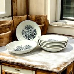 Mikasa Última + Parisian Scenes “Salon De The” Coupe Soup Bowls Set of 8 Vintage