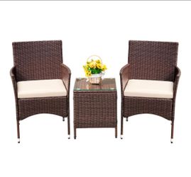 Devoko Patio Furniture Sets 3 Pieces Outdoor Wicker Porch Chair (Brown)