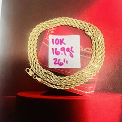 10K Solid Gold Rope Chain For Wedding 16.9Gr 26 Inches Long 