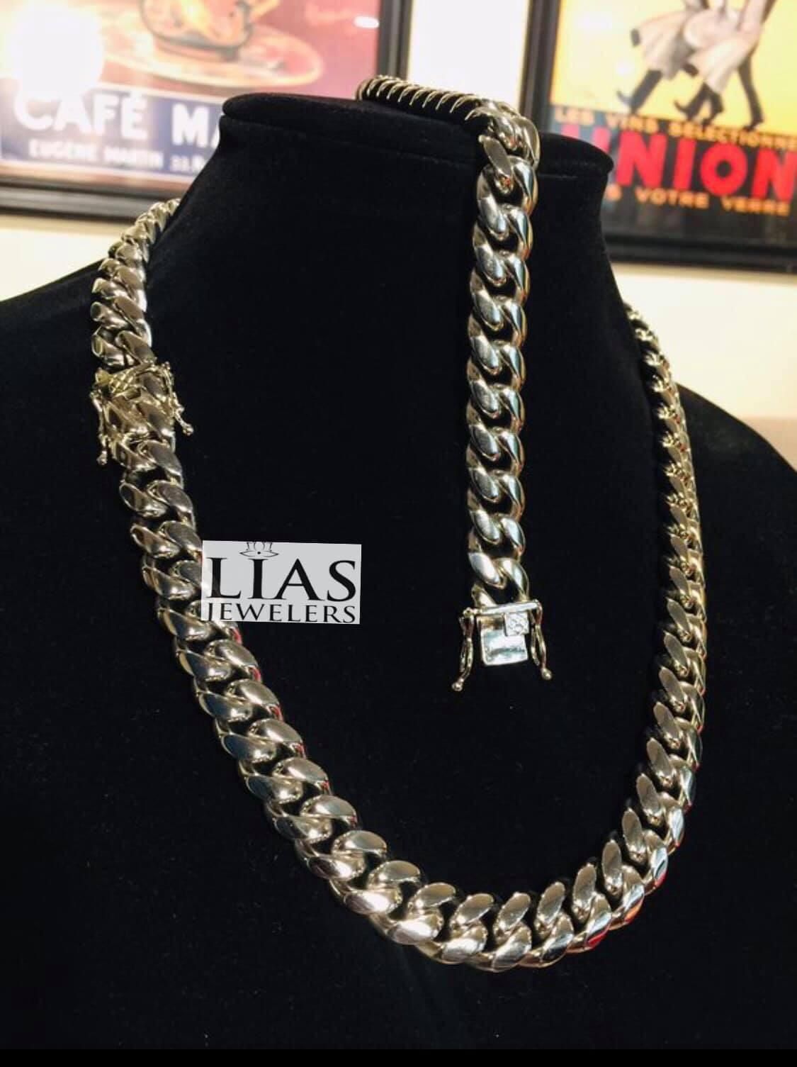 New 18k White Gold Cuban Link Chain and Bracelet