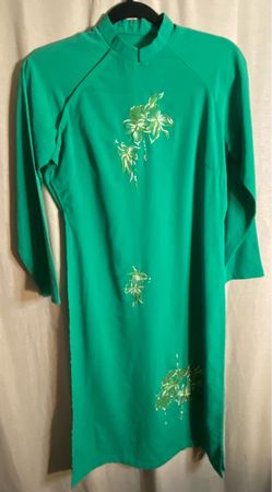 Green Floral Embroidered Ao Dai Dress
