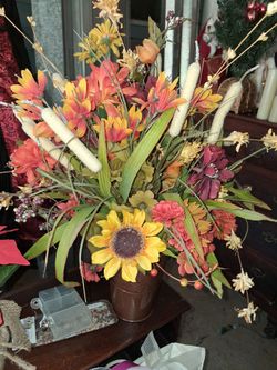 Fall Artificial Floral Arrangement in Metal Vase