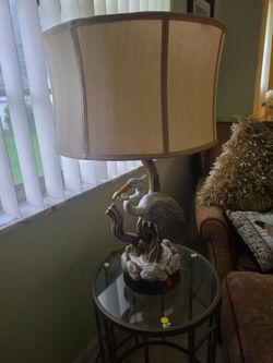 Heron Figurine Table Lamp with Drum Shade