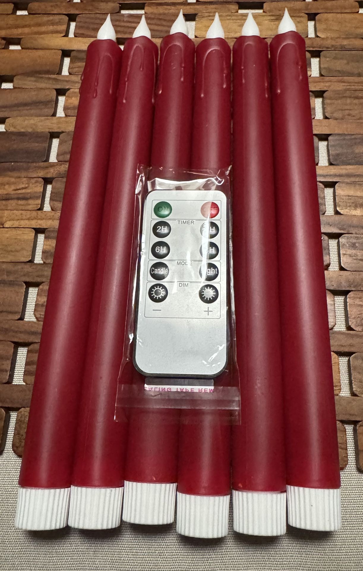 NWT Wemarry Flawless Taper LED Burgundy Candles with Remote Control, 6 pack