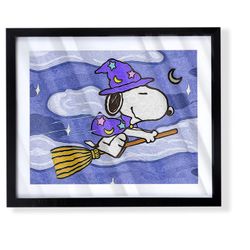 Custom halloween art of Snoopy from Charlie Brown as a warlock black frame