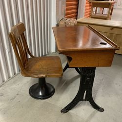 Antique School Desk And Chair