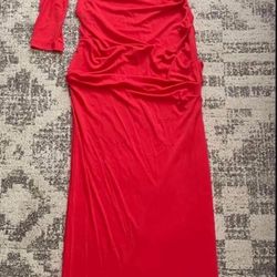 NWT Nicole Miller one shoulder maxi  dress with thigh slit in red size 10