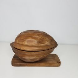 Wood Walnut Acorn Shape Nut Cracker Bowl