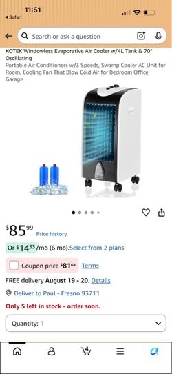 Evaporative Air Cooler with 4L Tank