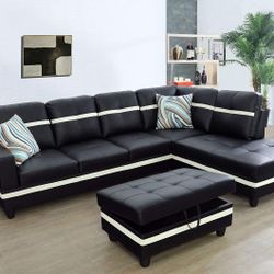 🌟NEW BEUTIFUL Black Sectional Sofa Set w/ Ottoman (Right Chaise) 🆕👉FINANCING AVAILABLE 👍 NO CREDIT NEEDED 