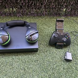 Xbox One X with Turtle Beach Headsets And Controller