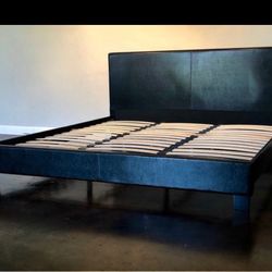 Brand New King Size Black Leather Platform Bed With 10” Plush Mattress (Free Delivery)