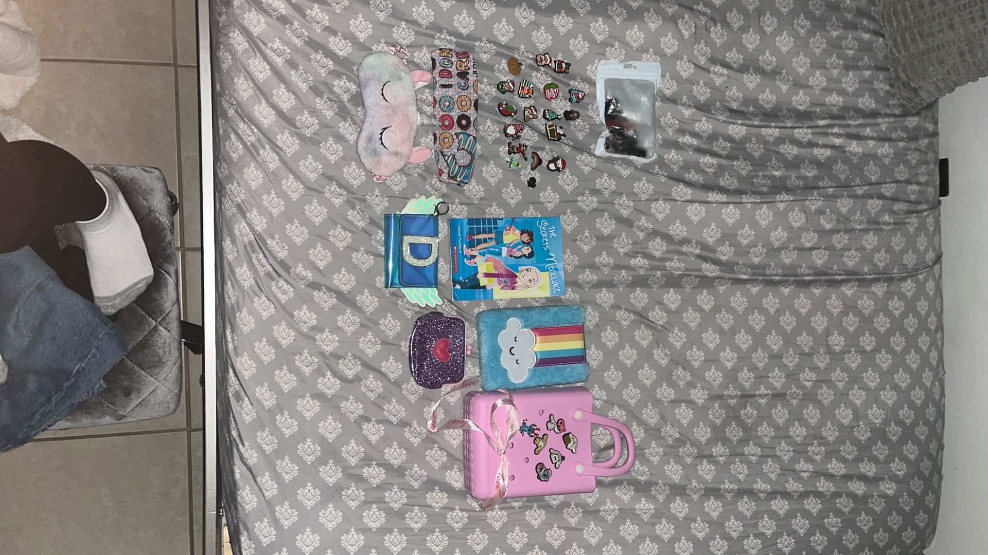 Fun Kids Toy Pack, Comes With,  Notebook, Book, Sleeping Mask, Donut Headband, Christmas Croc Charm, Croc Bag, And 2 Wallets 