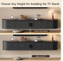63" Floating TV Stand with Power Outlet for TVs up to 75", Fluted Entertainment Center with Remote Control for LED Lights, Mid-Century Modern TV Conso