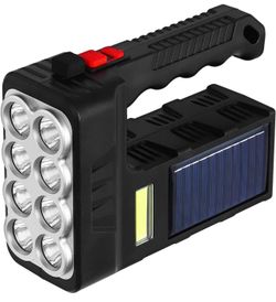 Solar-Powered Flashlight Rechargeable Handheld Flashlight with 8 LED Lights