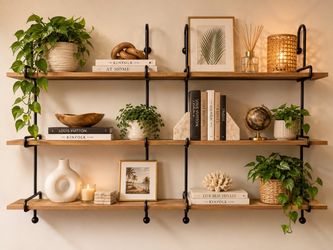 Set of 2 Industrial Wall-Mounted Floating Shelf Unit