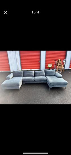 Blue/green Velvet Sectional
