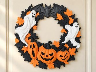 Halloween Wreath 3D Printed Ghosts Pumpkins Bat Door Decor