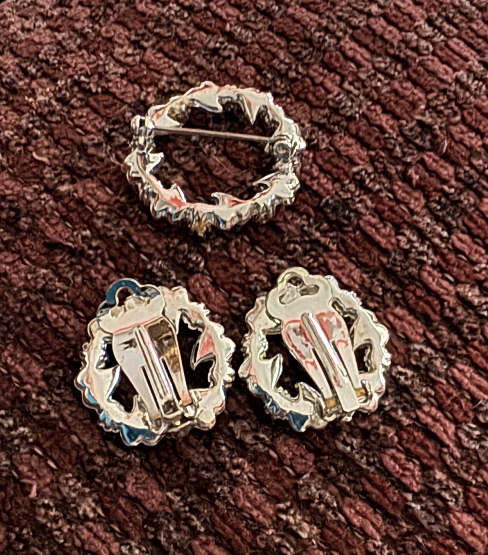 Vintage Estate Silver & Borealis Stone Pin & Earring Set