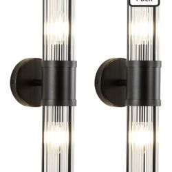 Matte Black Vanity Light Fixtures Set of 2, Modern Bathroom Wall Sconces with Clear Glass