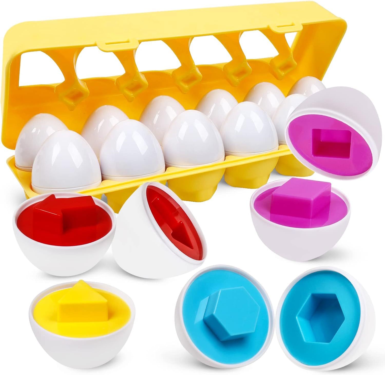 Easter Matching Eggs for Toddlers, 12 pcs Set Color & Shape Egg Puzzle Toys, Montessori Geometric Eggs,Educational Preschool Game Fine Motor Skill Gif