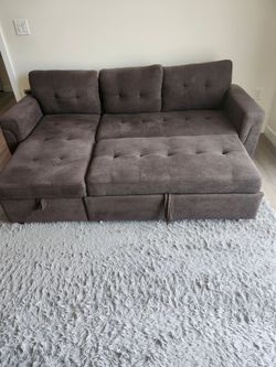 Gray Tufted Sectional Sofa with Storage