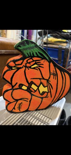 Handmade Wooden Spooky Pumpkin