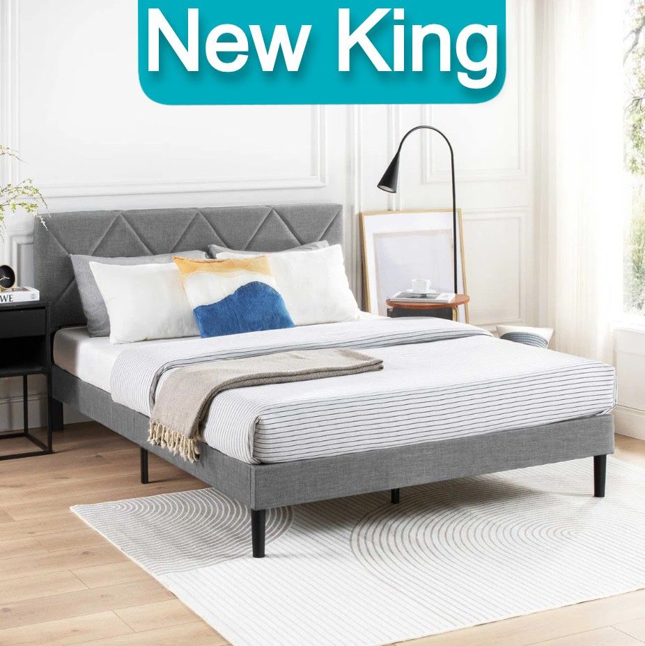 Brand New King Size Upholstered Tufted Platform Bed Frame with Headboard