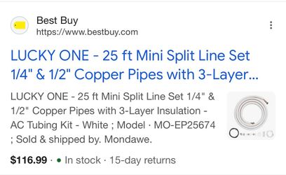 25 ft Mini Split Line Set 1/4" & 1/2" Copper Pipes with 3-Layer Insulation - AC Tubing Kit - White