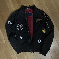 Zara Black Bomber Jacket with Patches