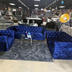 2 Pc Blue Velvet Suede Sofa And Love Only $899