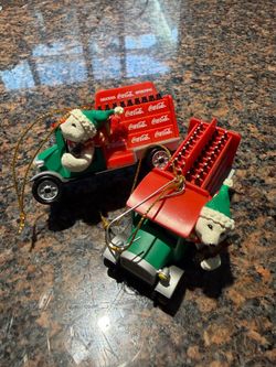 Set of 2 Coca-Cola Christmas Tree Ornaments – Vintage Truck with Polar Bear 2003