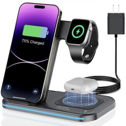 3 in 1 Charging Station Wireless Charger IPhone Foldable Charging Stand for Multiple Devices with Quick Charger for IPhone 16/15/14/13 Pro Max Watch A