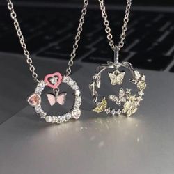 Double-layer butterfly thorn ring necklace
