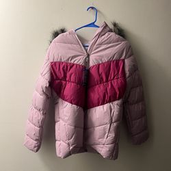 New Columbia Girl Pink Outwear Puffer Insulated Jacket Faux Fur Youth Size XL