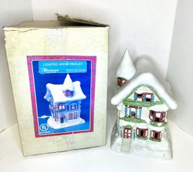Vintage 1990s Christmas Around the World by House of Lloyd “Lighted Snow Chalet” Ceramic Christmas Tabletop Decoration