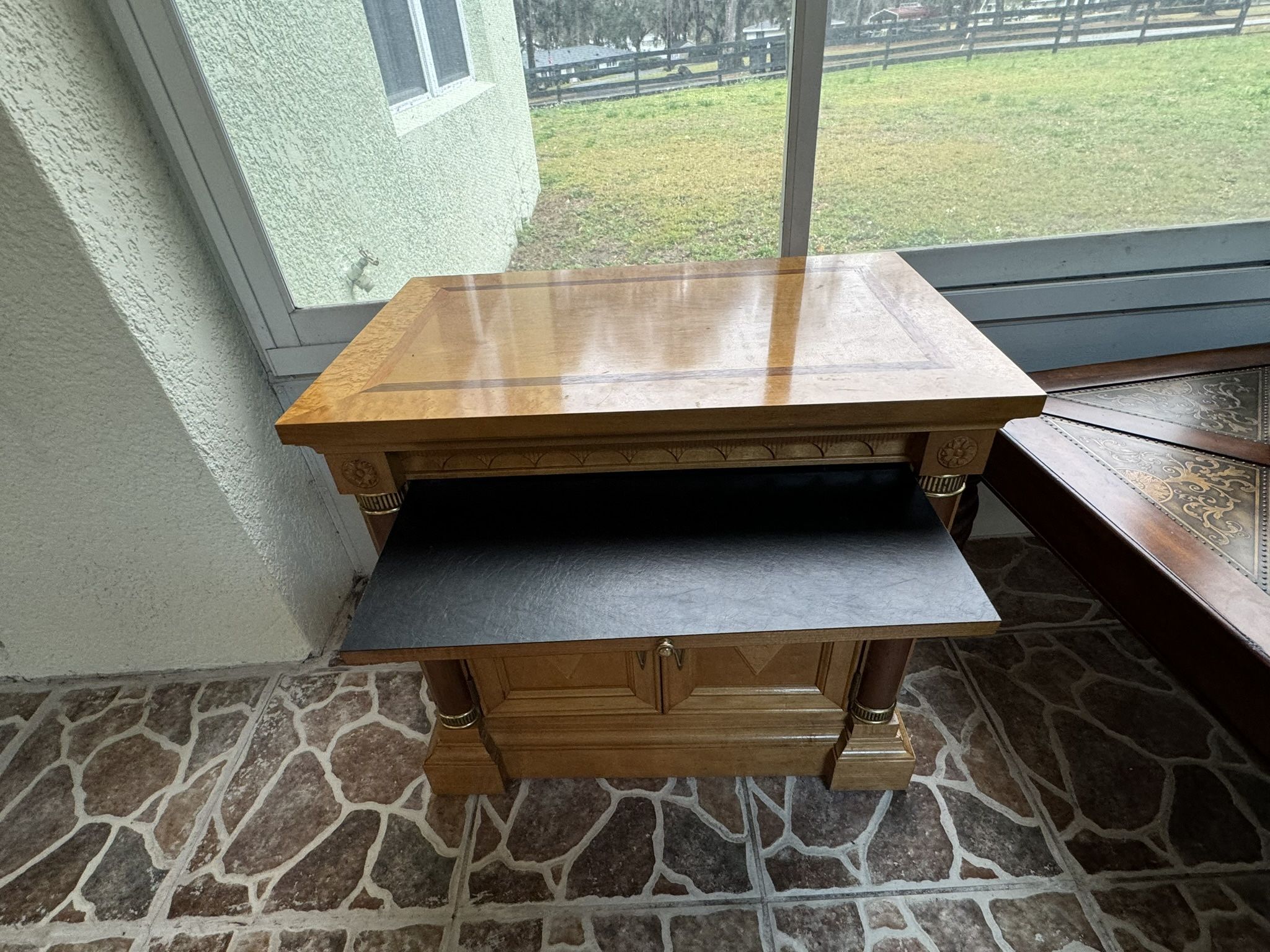 Classic Burl Wood Media Console Cabinet