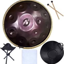 Handpan Drums Sets 22 inches D Minor Steel Hand Drum with Soft Hand Pan Bag, 2 handpan mallet,Handpan Stand,dust-free cloth (Purple,12 Notes)
