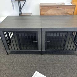 EasyCom 63" Dog Cage Furniture for 2 Pets with Divider, XL Wooden Double Dog Crate Furniture TV Stand