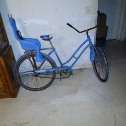 Blue Female Texa Low 1s Ranger Skybolt Bicycle With Original Cookie Monster Baby Carrying Seat