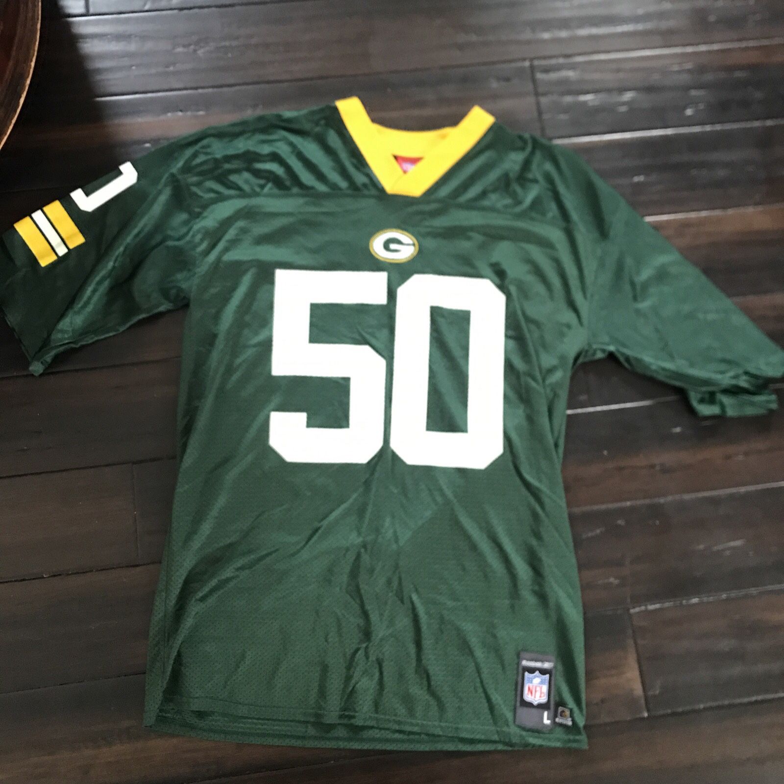 Green Bay Packers Jersey Mens L Reebok Authentic NFL Green #50 Hawk