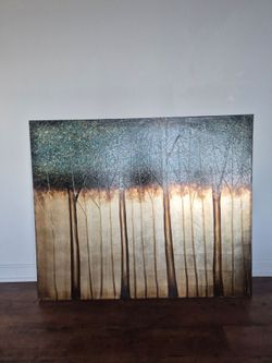 Large Abstract Forest Canvas Wall Art - Gold & Teal