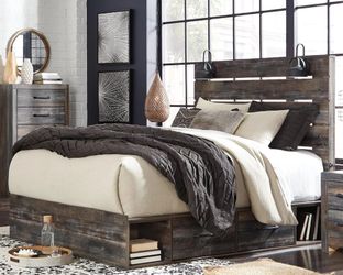 Queen bed frame with side storage