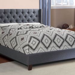 Queen Gray Wingback Button Tufted Bed w. orthopedic Mattress included 
