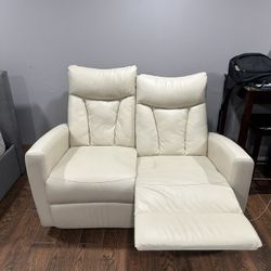 White/ Tan Leather Reclining Couch