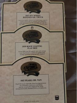 Set of 3 vintage Chevron die cast trucks MINT IN BOX.