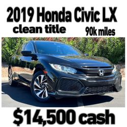 2019 Honda Civic LX hatchback • Clean title • Reliable • Gas Saver • Excellent Condition • 4 cyl 4 door