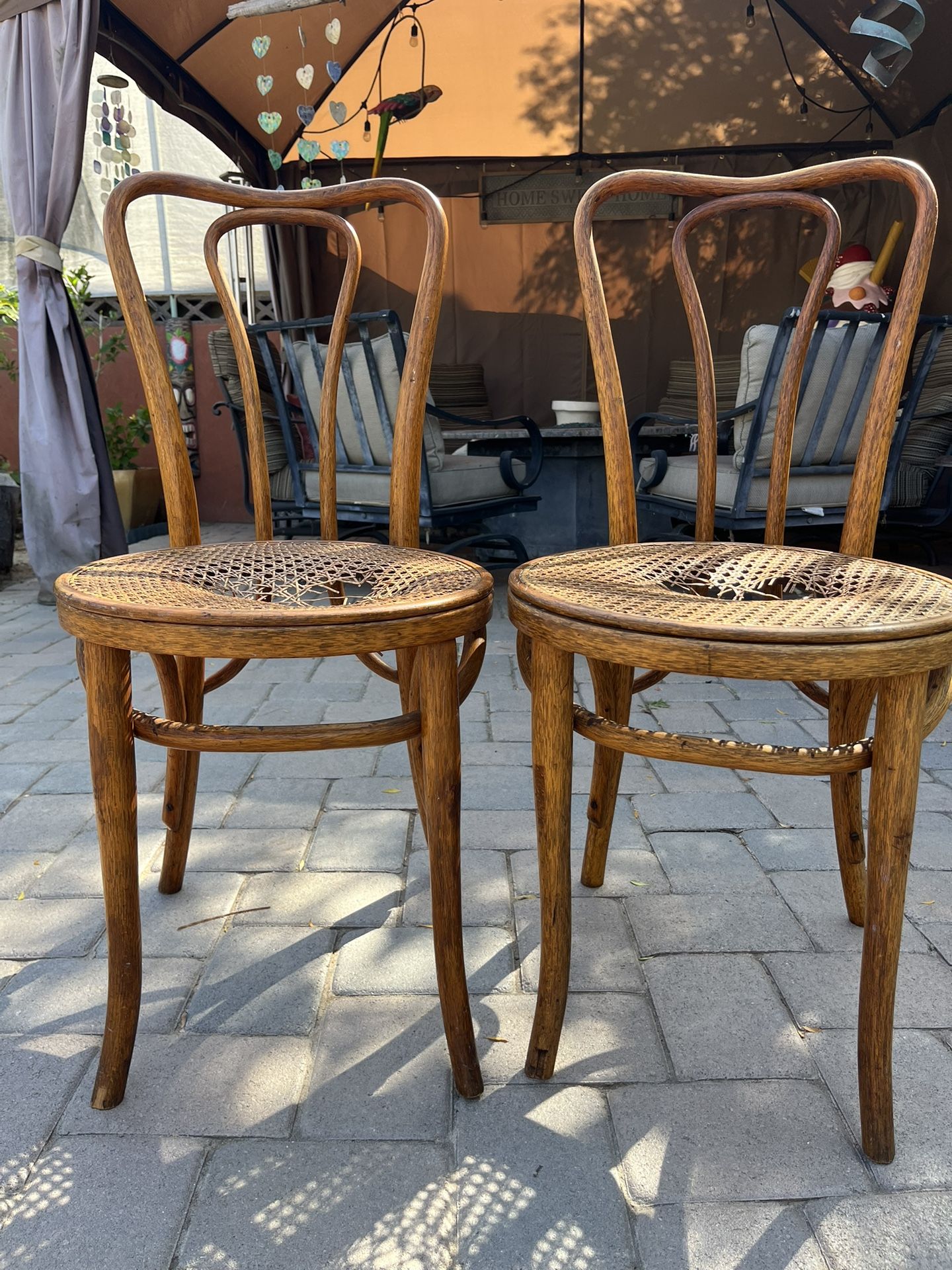 Antique Jacob and Josef Kohn Bentwood Cane Chairs Pair