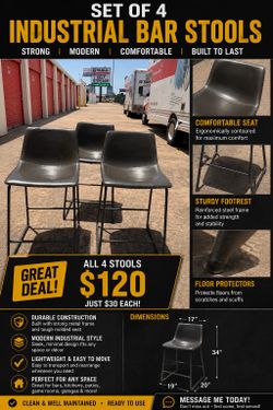🔥 MODERN INDUSTRIAL BAR STOOLS – SET OF 4 🔥