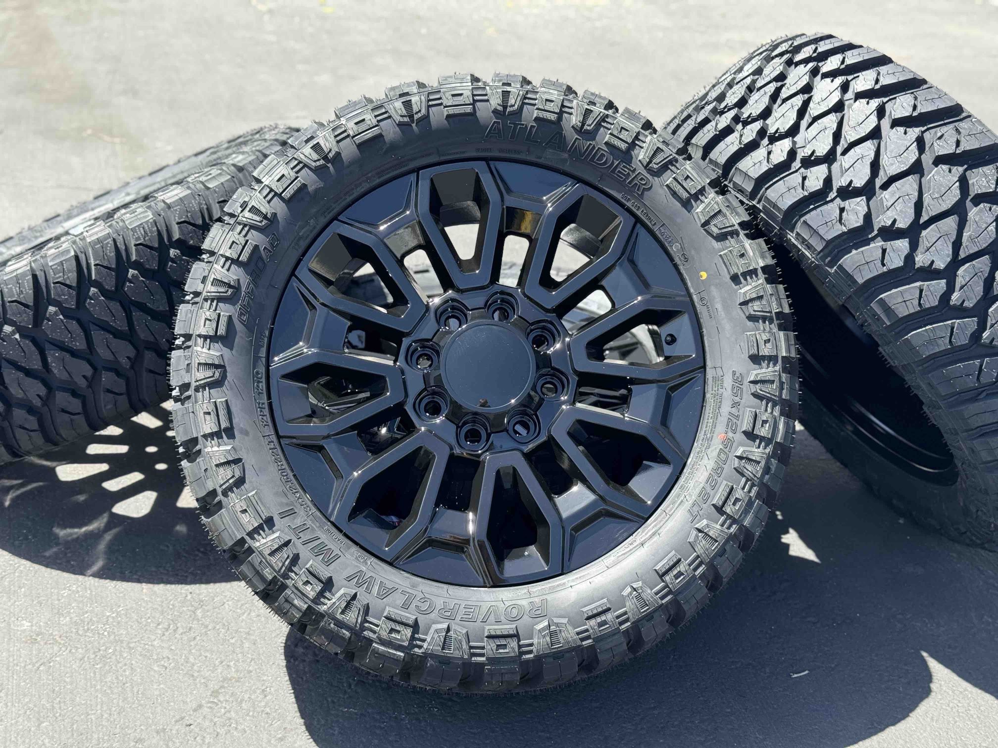 NEW 22” Black Wheels 2024 GMC Sierra 2500 Chevrolet Silverado 3500 HD Denali Chevy Rims 35” Tires 35x12.50R22 2011 2023 4WD Elevation AT4 Limited